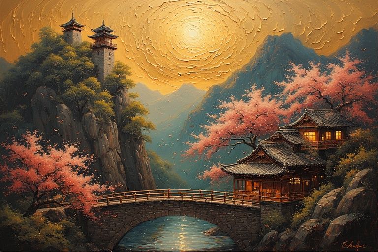 Textured gold paint behind the bridge