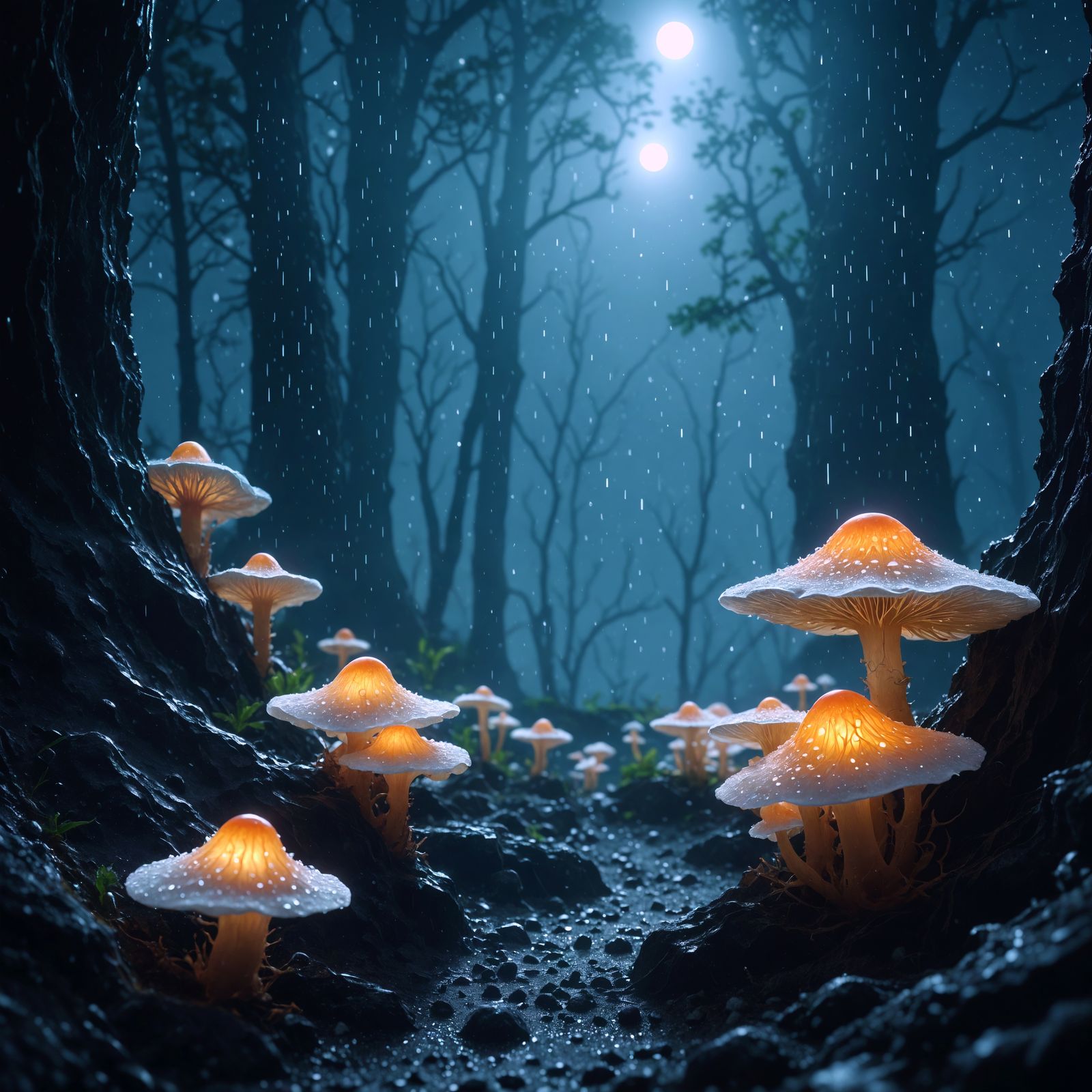 Cosmic Spore Blooms Under Starry Skies