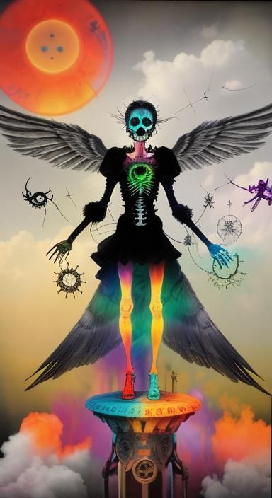Vivid colors steampunk dreamcatchers, gears, kid's crayon ,p...