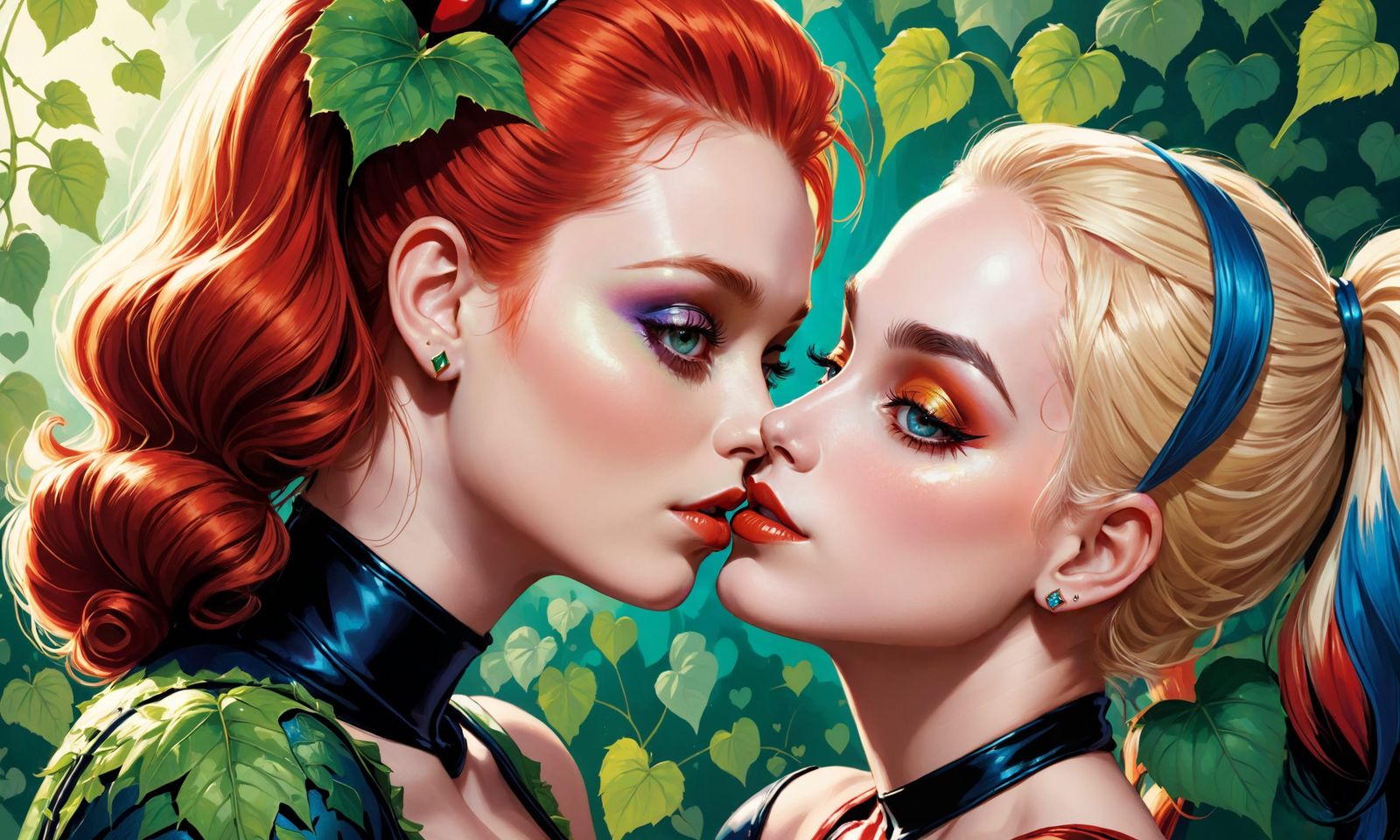 Harley Quinn and Poison Ivy kissing