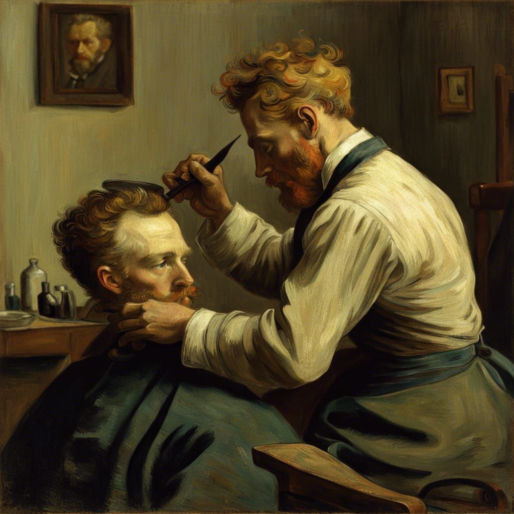 Vincent Van Gogh working as a barber  by @Gonnutzie