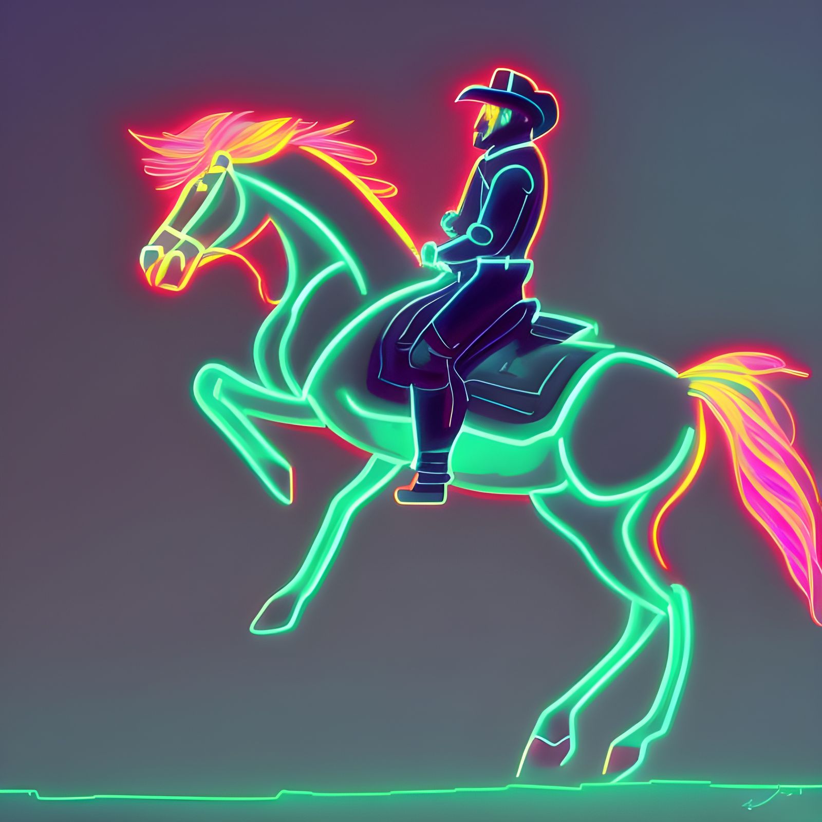 Neon Cowboy and Horse🐎  by @Sharonjoy