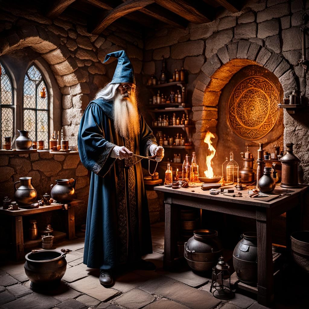 Wizard practicing alchemy - AI Generated Artwork - NightCafe Creator