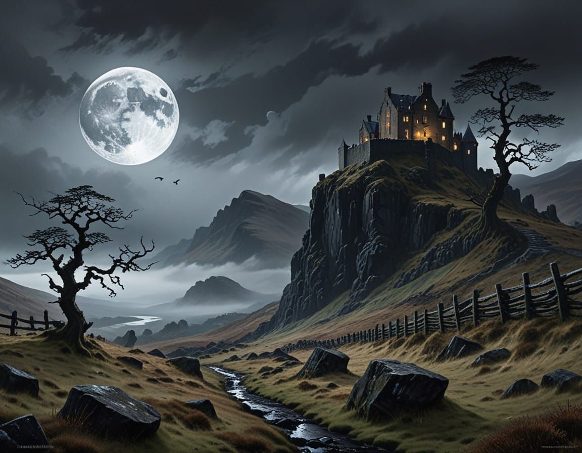 Haunting Scottish Castle in Watercolor
