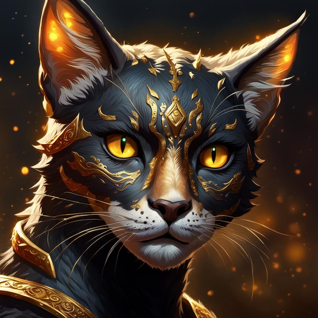 Detailed khajiit female. Golden eyes. Black hair.