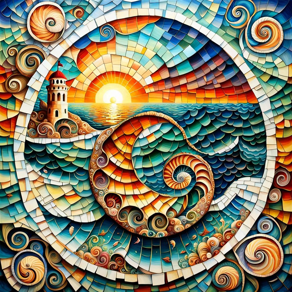 SACRED GEOMETRY MOSAIC GOLDEN SPIRAL  by @JANNAT