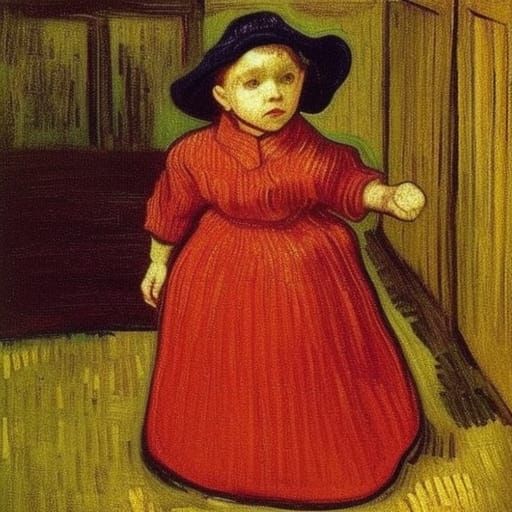 Little girl in red dress with a hat