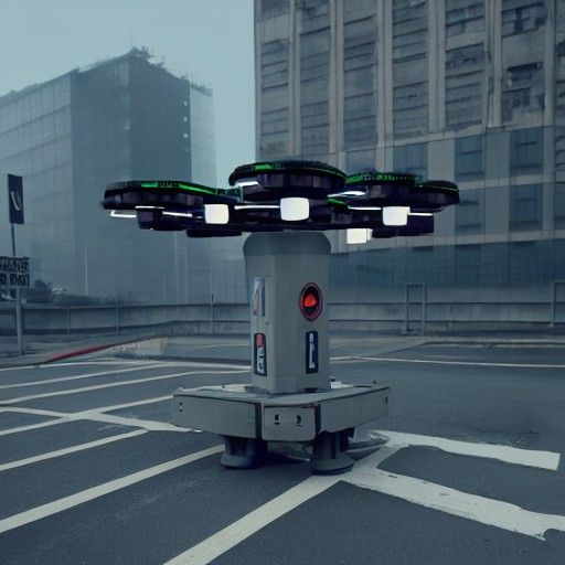 brutalist cyberpunk dystopian traffic control drone