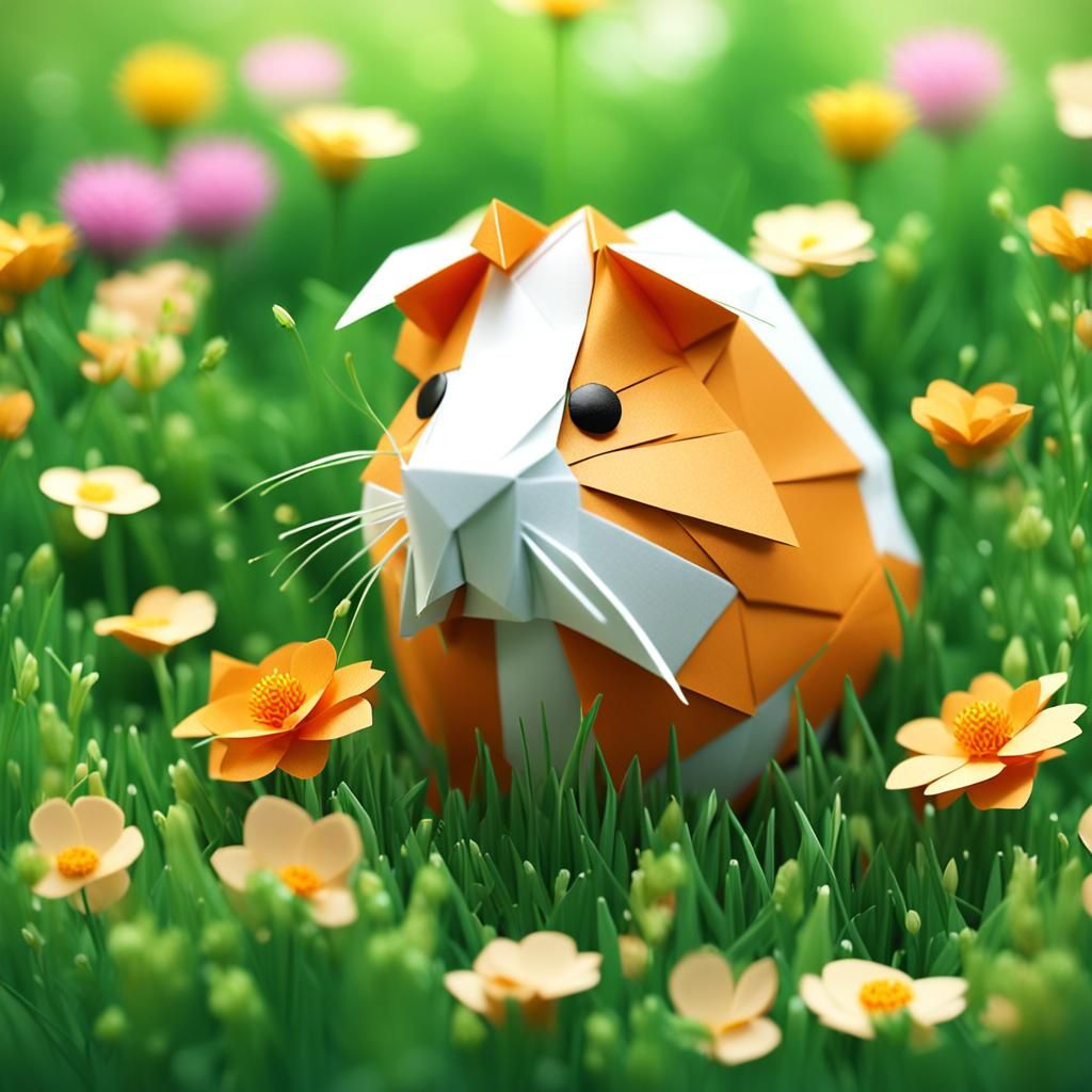 Guinea pig in the grass discovering flowers