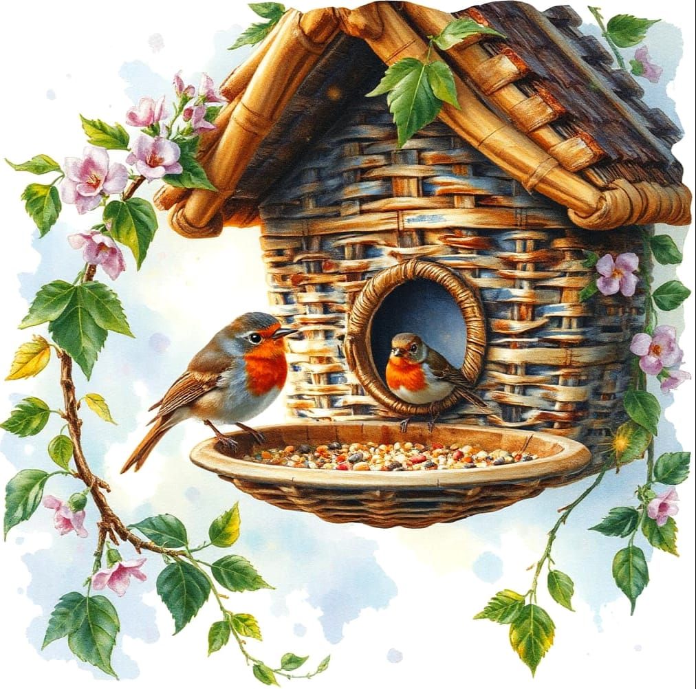 Robins at the Birdhouse  by @Joanna7