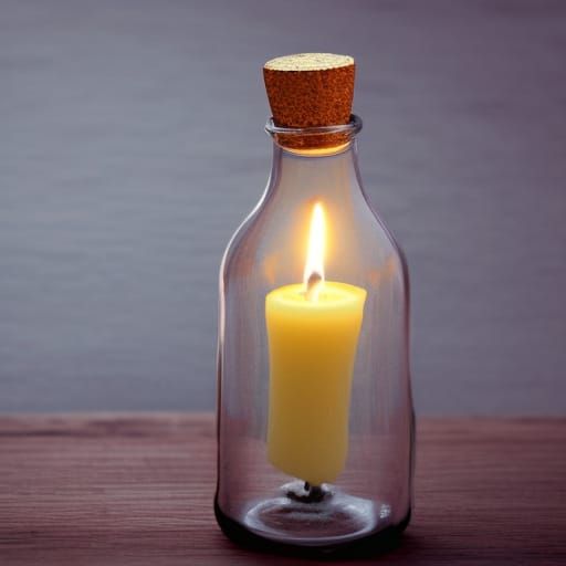 lighted candle in a bottle, hyper realistic AI Generated Artwork