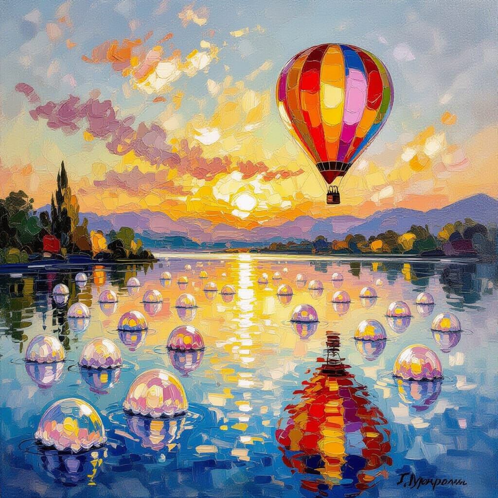 The lake of ethereal translucent Jellyfishes, AA hot air balloon is passing flying over this paradisiacal ...  by @Marv