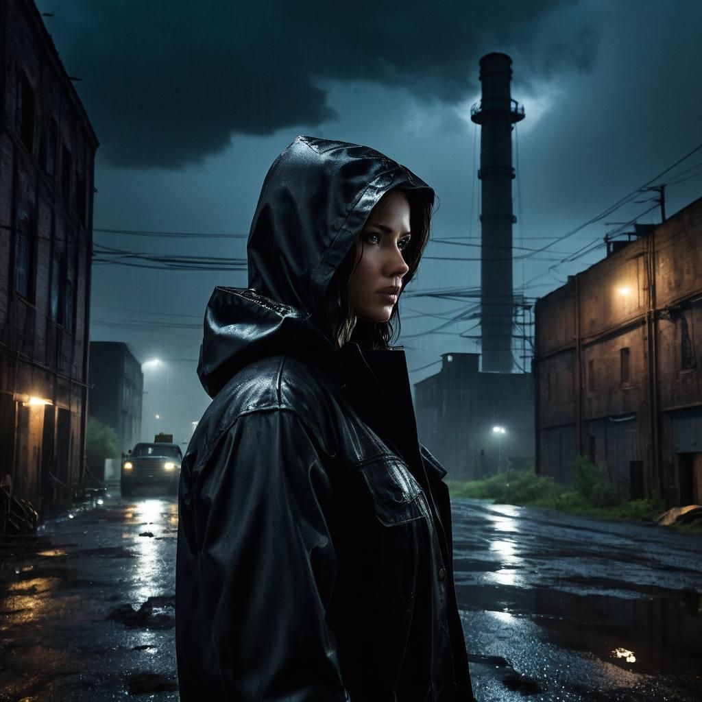 A fixer, shrouded in the darkness of a stormy night, conduct...