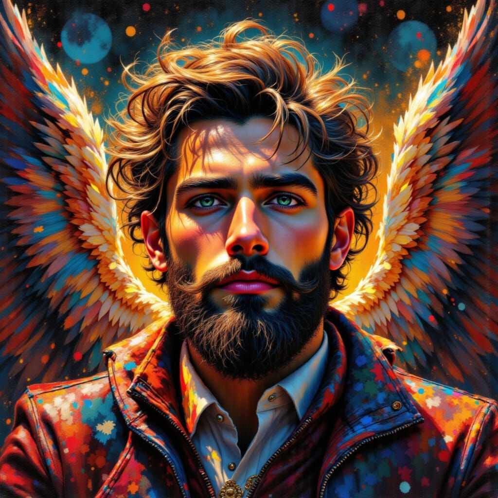 Some angels have beards and wear normal clothing