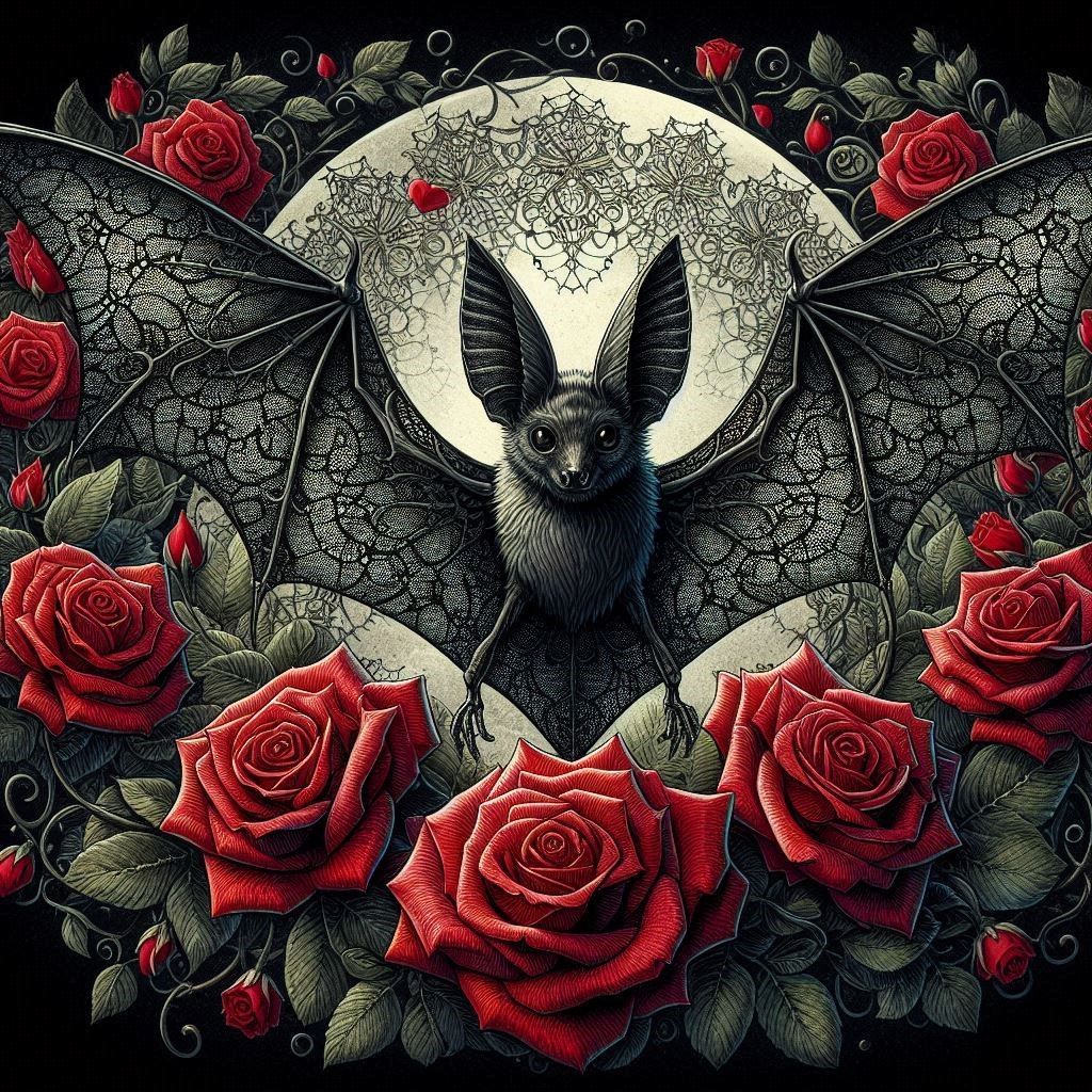 Black lace bat with roses