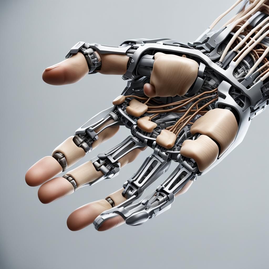 Robotic human hand which contains contains artifical bones, ...