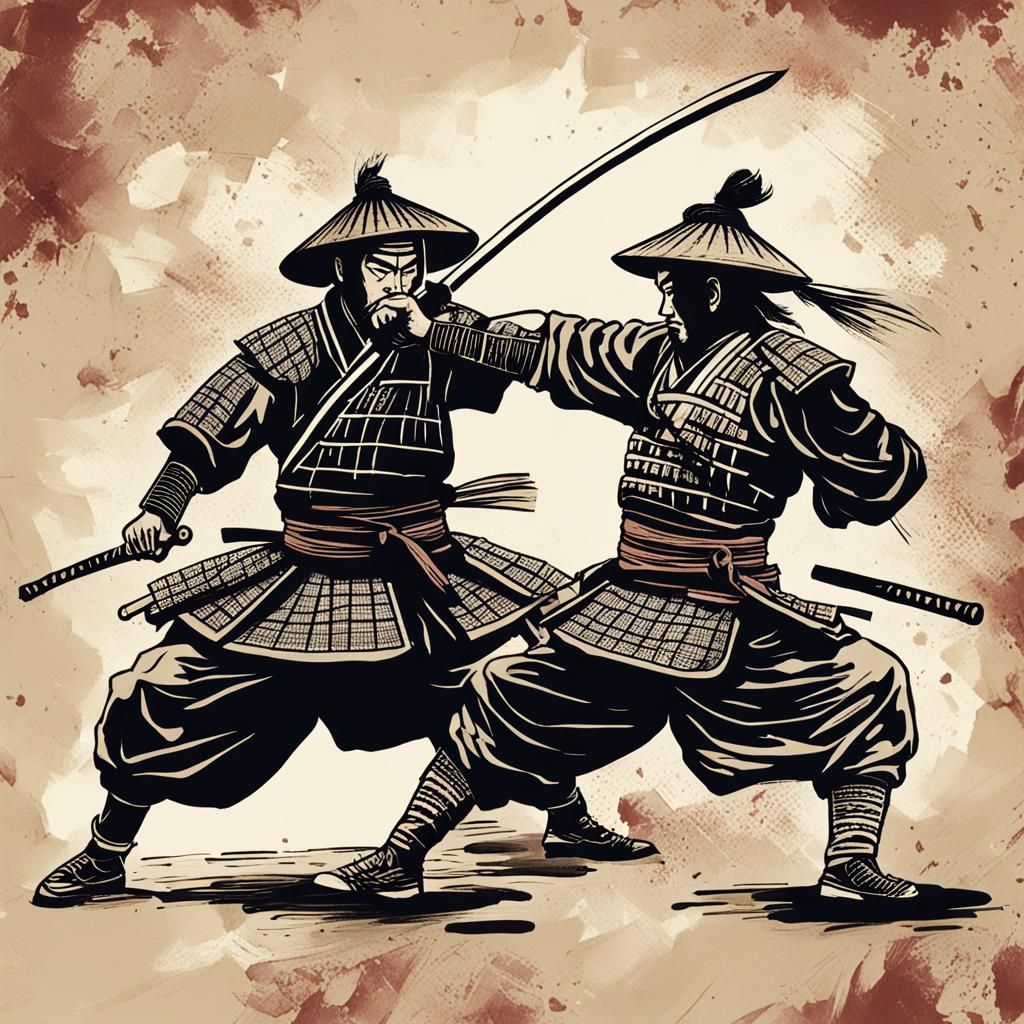 2 samurai fighting