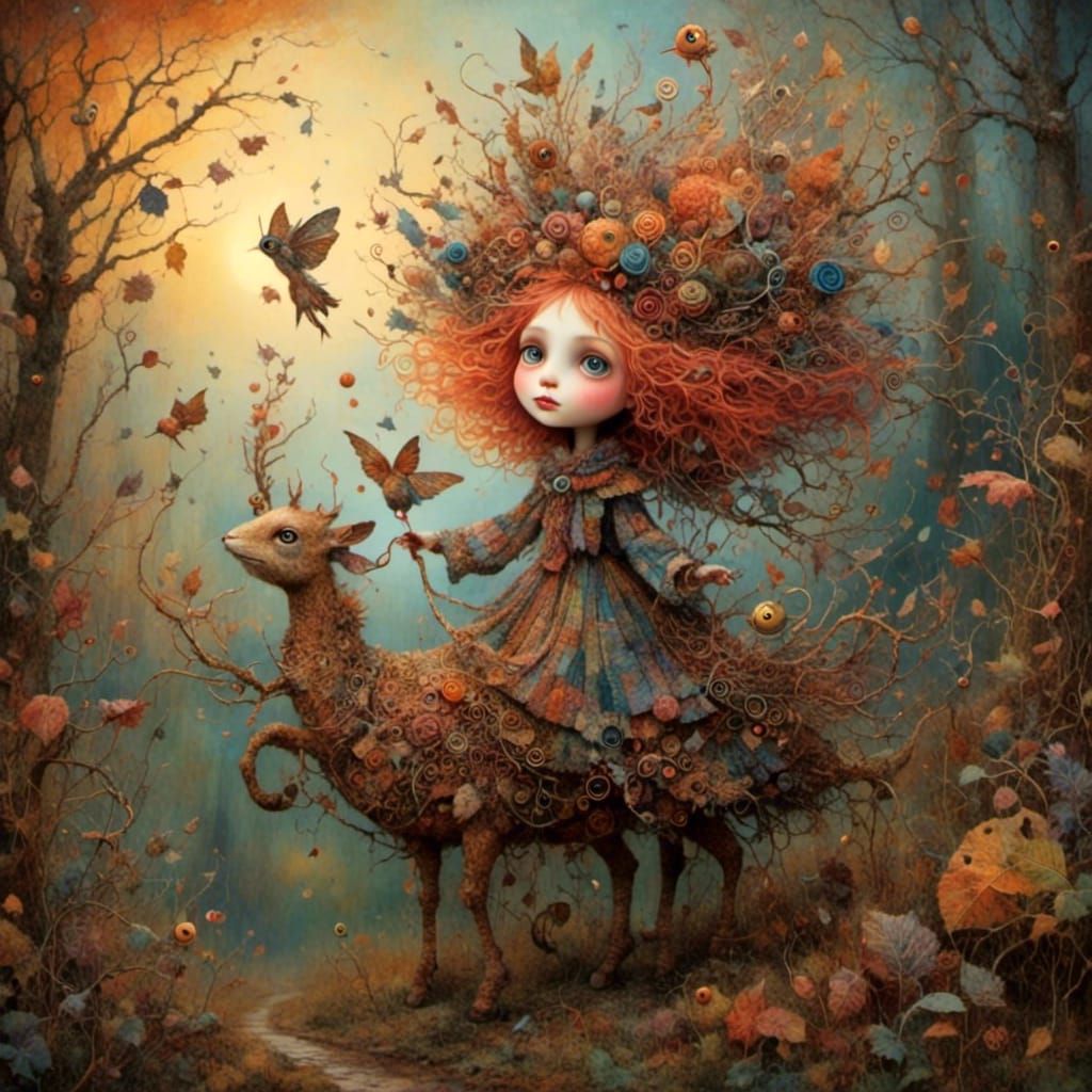 Sunrise Forest Scene with Whimsical Magic