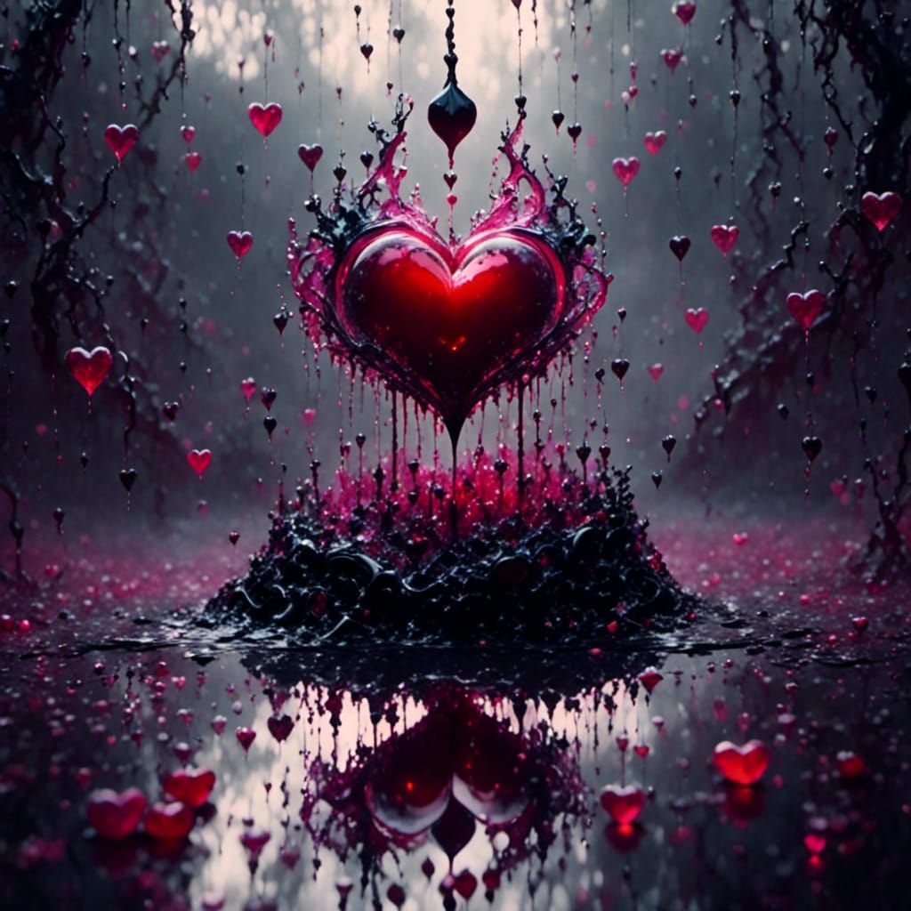 Heart-Shaped Liquid Still Life with Silver Chains