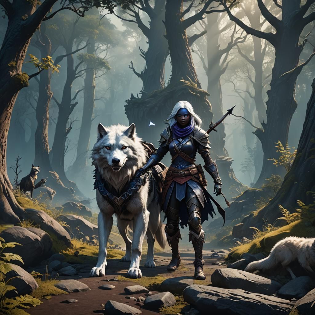 drow ranger with wolf companion