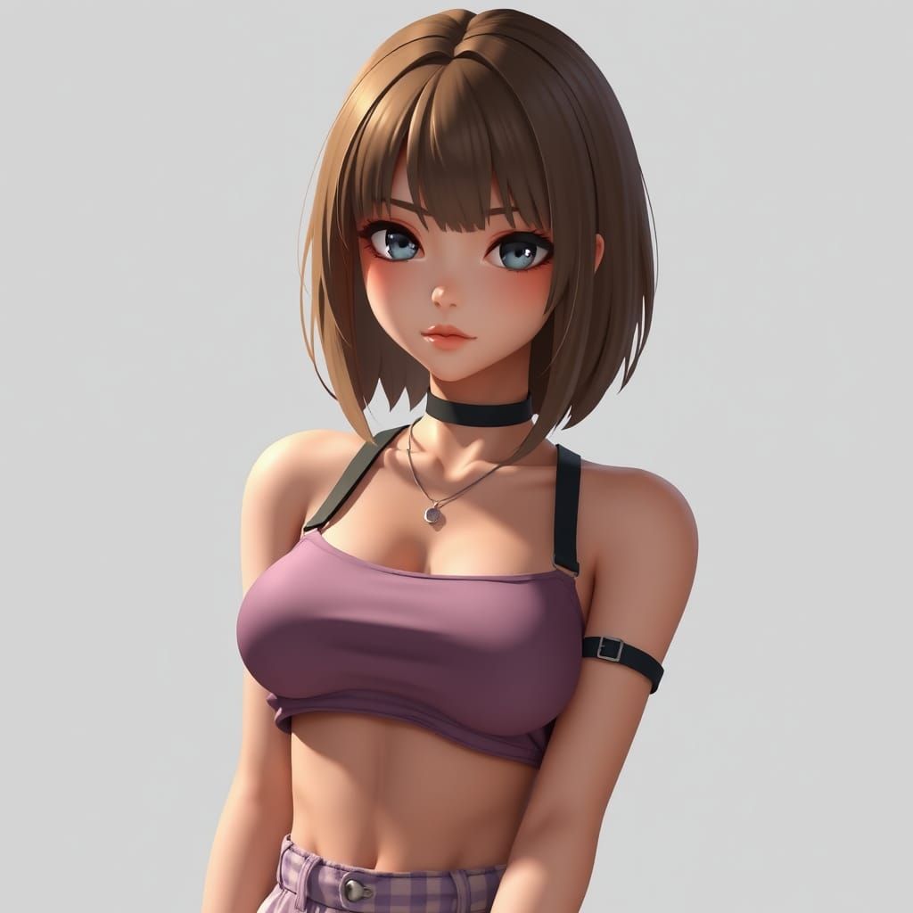 Anime Girl in Crop Top: 3D Aesthetic Art