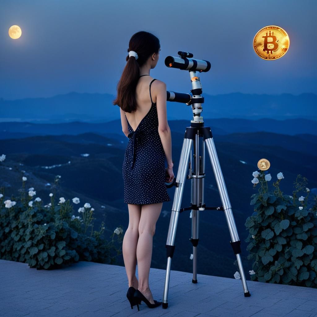Woman Observes Bitcoin Moon: 3D Game Cinematic