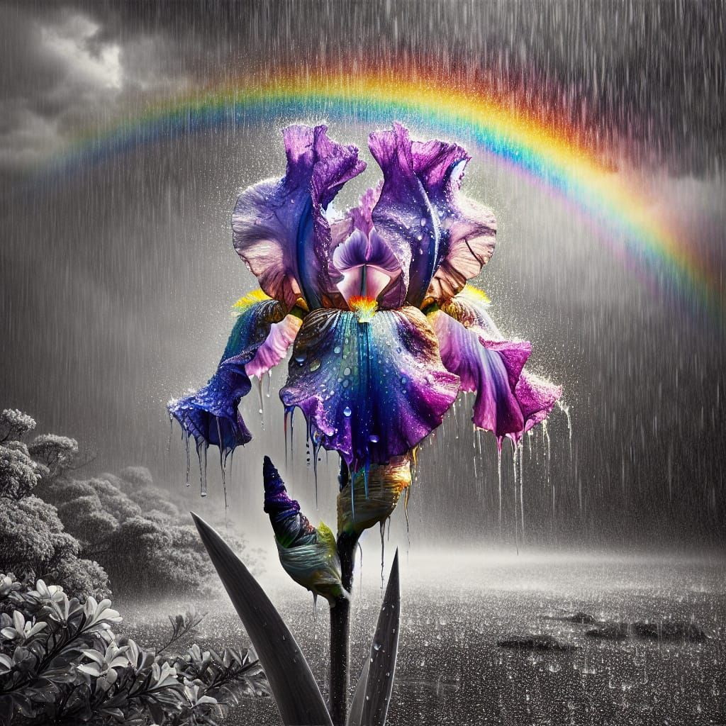 An iris absorbing colours from a rainbow in the rain   by @CardinalBiggles