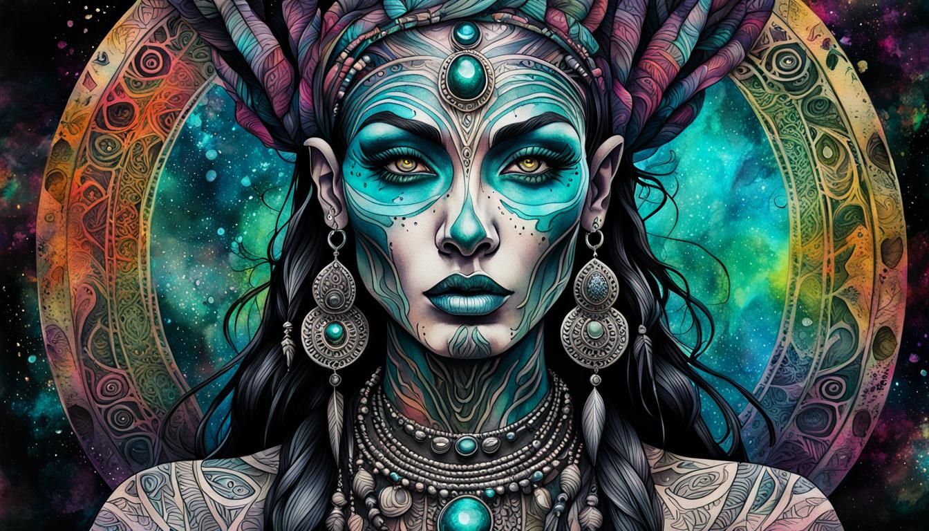 Goddess Portrait with Tribal Tattoos in Artgerm Style