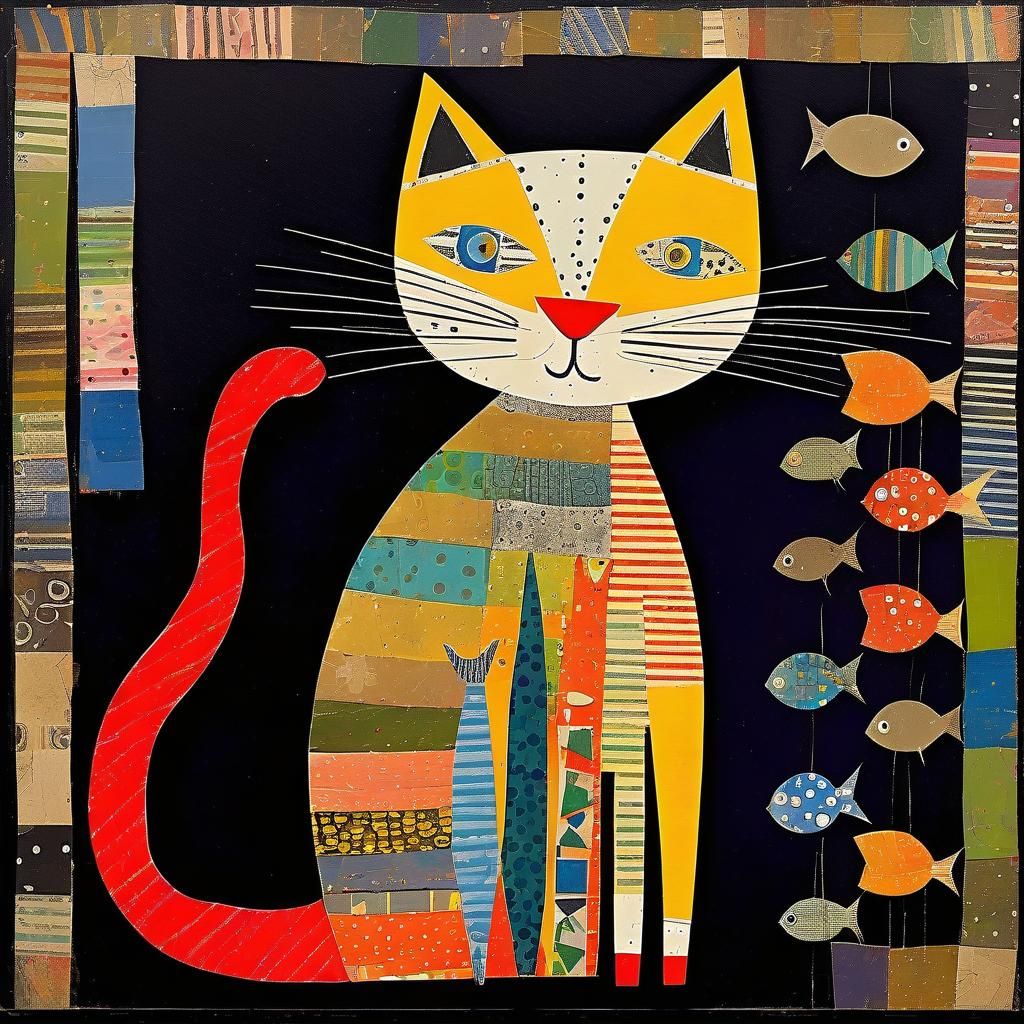 Cat and fish collage.