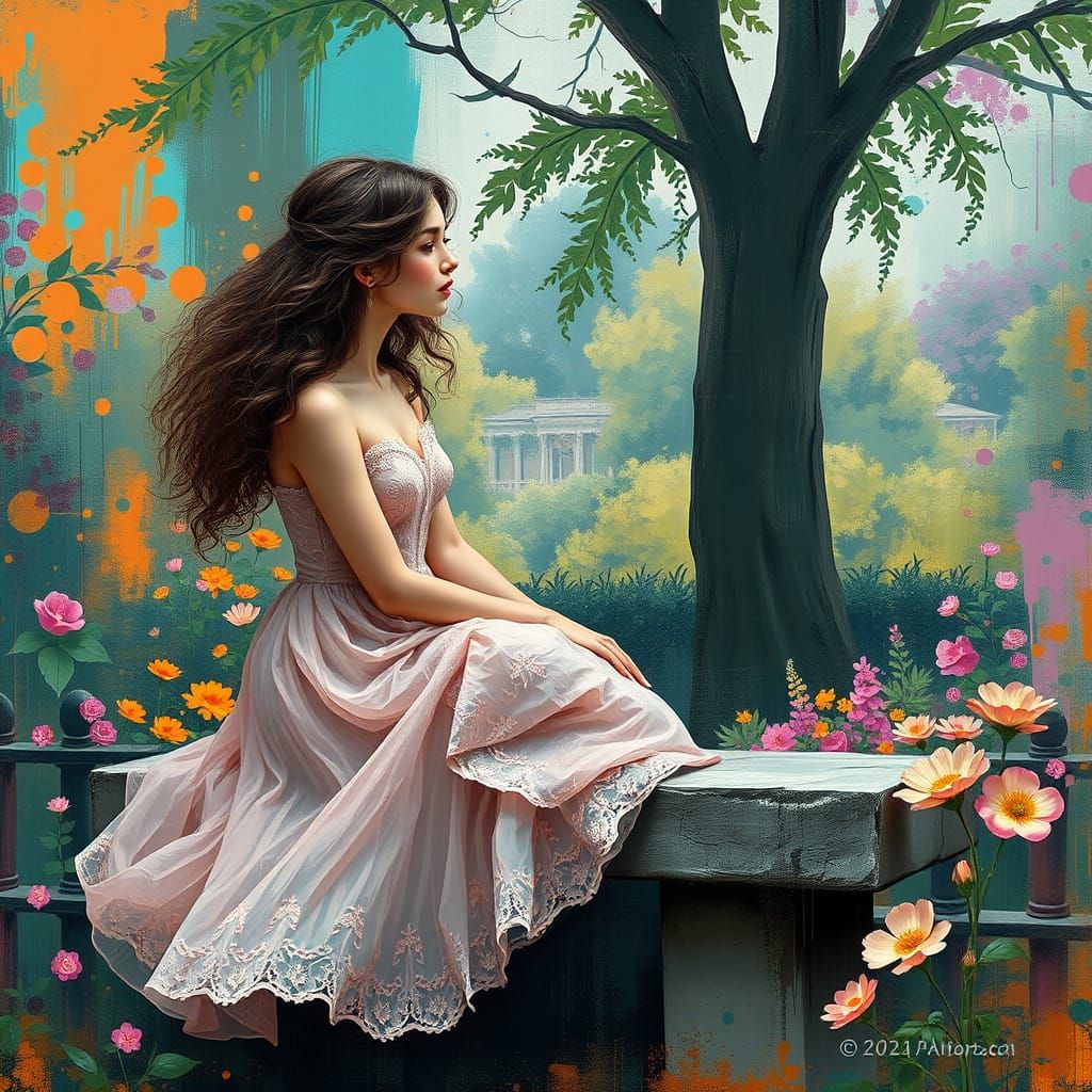 Whimsical Garden Goddess in Pastel Pink and Turquoise