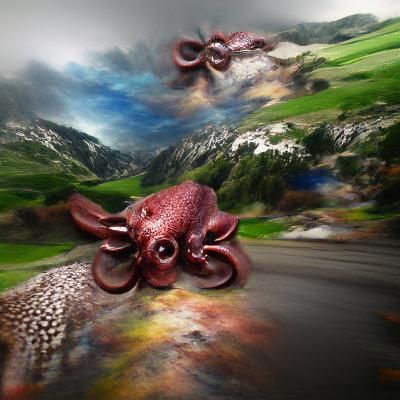 An octopus with 6 eyes and 3 horns and splotches all around ...