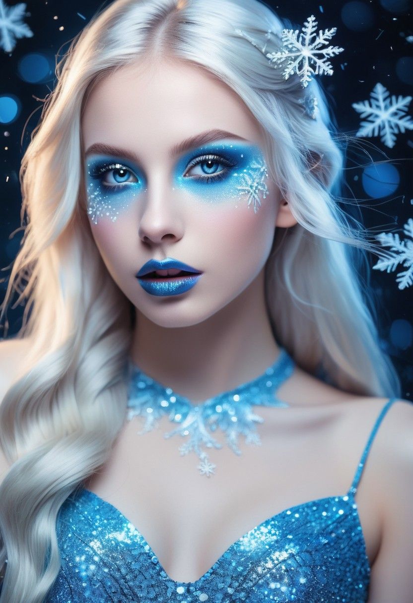 Elegant beautiful gorgeous young femme fatale evil ice elf woman