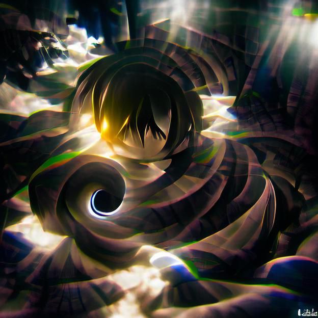 The abyss of darkness compromised by sharp spirals of light ...