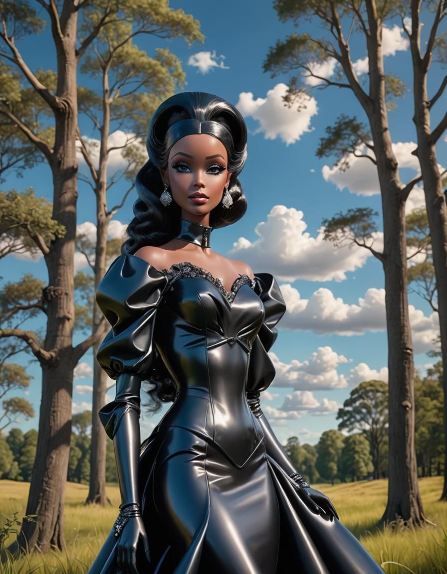 A captivating 3D toon-style portrait of a dark fantasy Barbi...