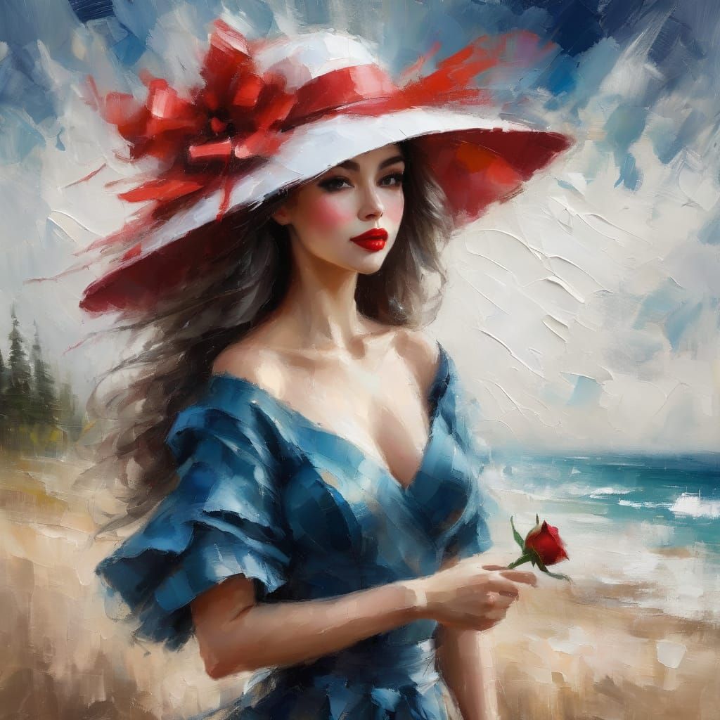 an attractive and elegant woman wearing a large hat with a r...