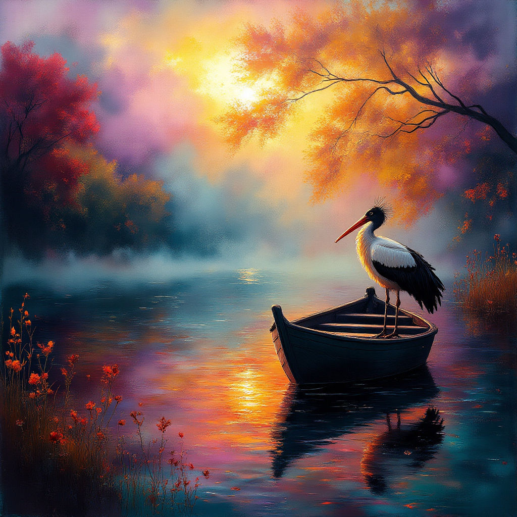 Stork sitting on a boat