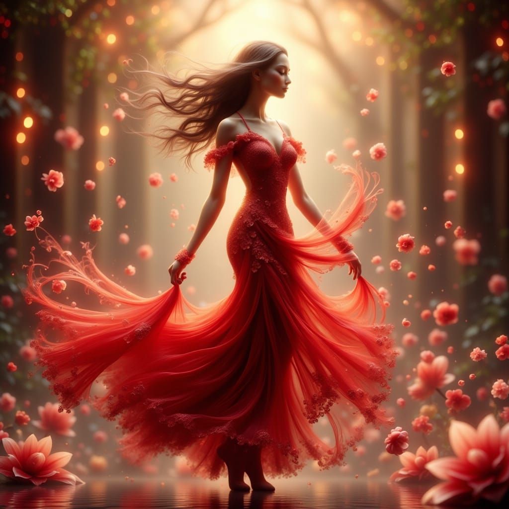 Vibrant Spanish Dancer in Flowing Red Gown