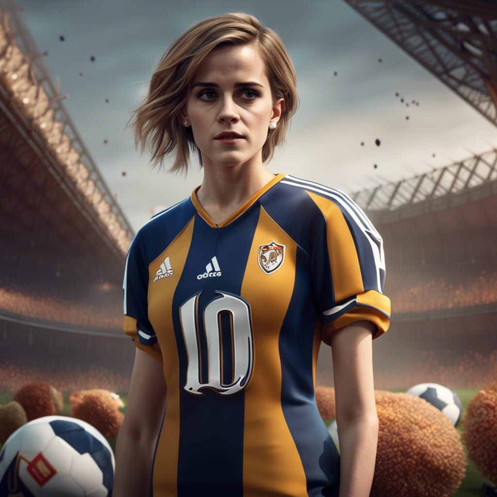 Emma Watson wearing a football jersey