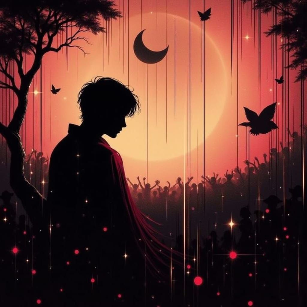 beautiful <lora:lunatic silhouettes:1.0> silhouette of a man in the crowd