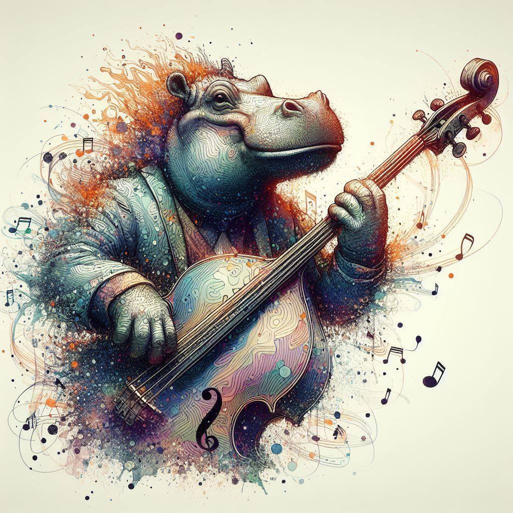 Hippo playing a stand up Bass