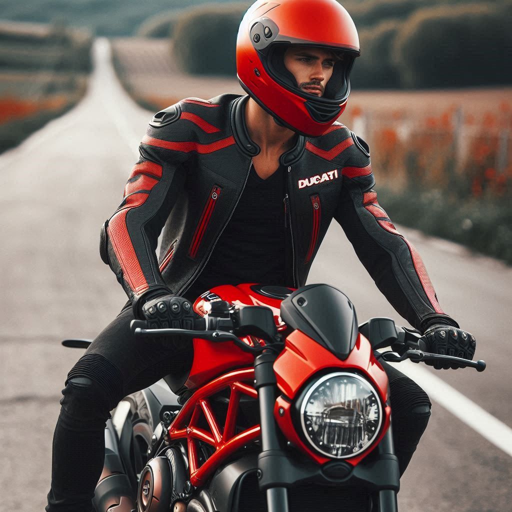 Handsome man riding a Ducati Monster