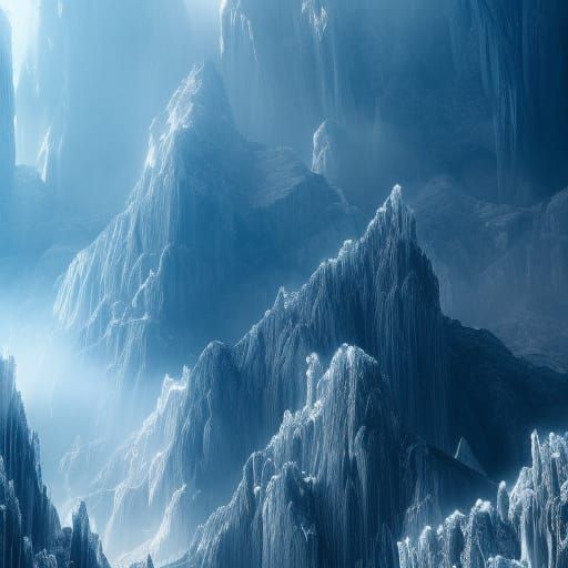 Giant complex crystal mountains reaching into space. Epic ci...