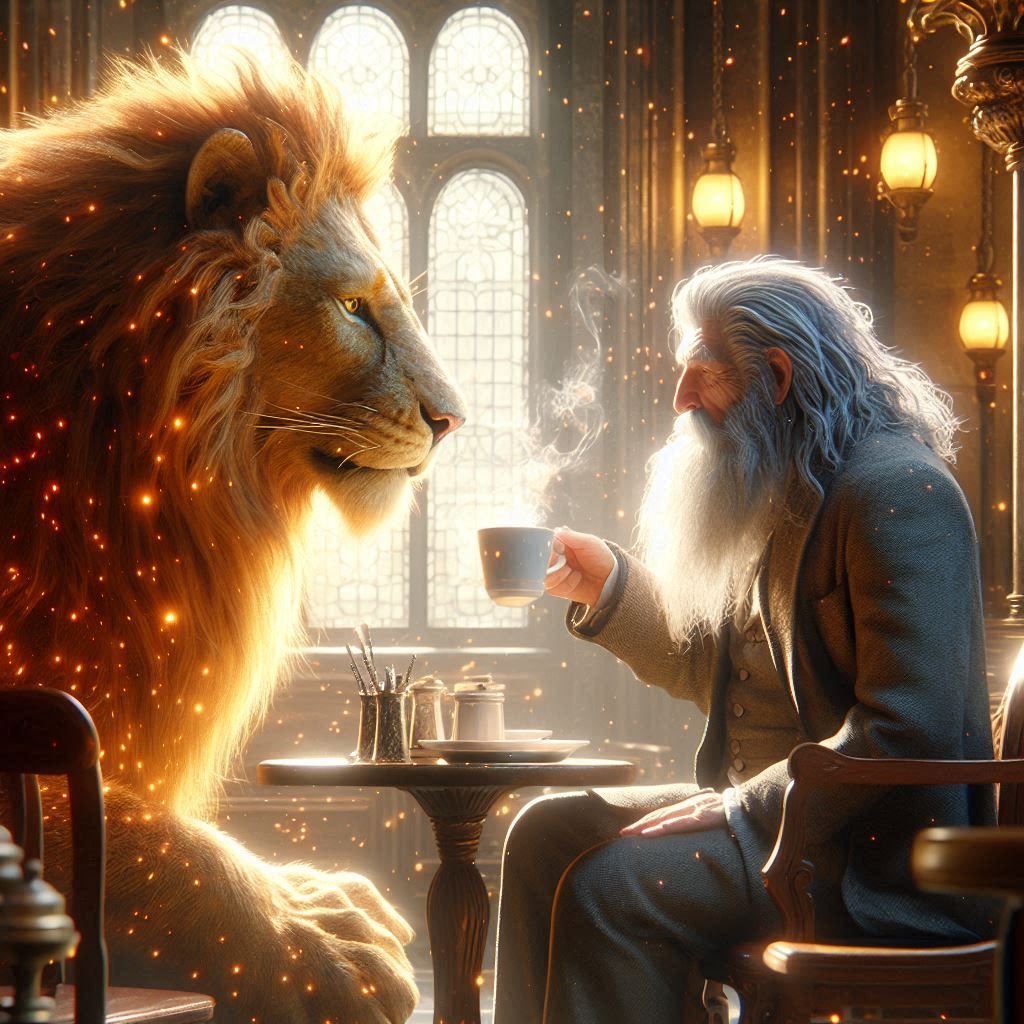 Aslan and Gandalf taking a coffee on Paris