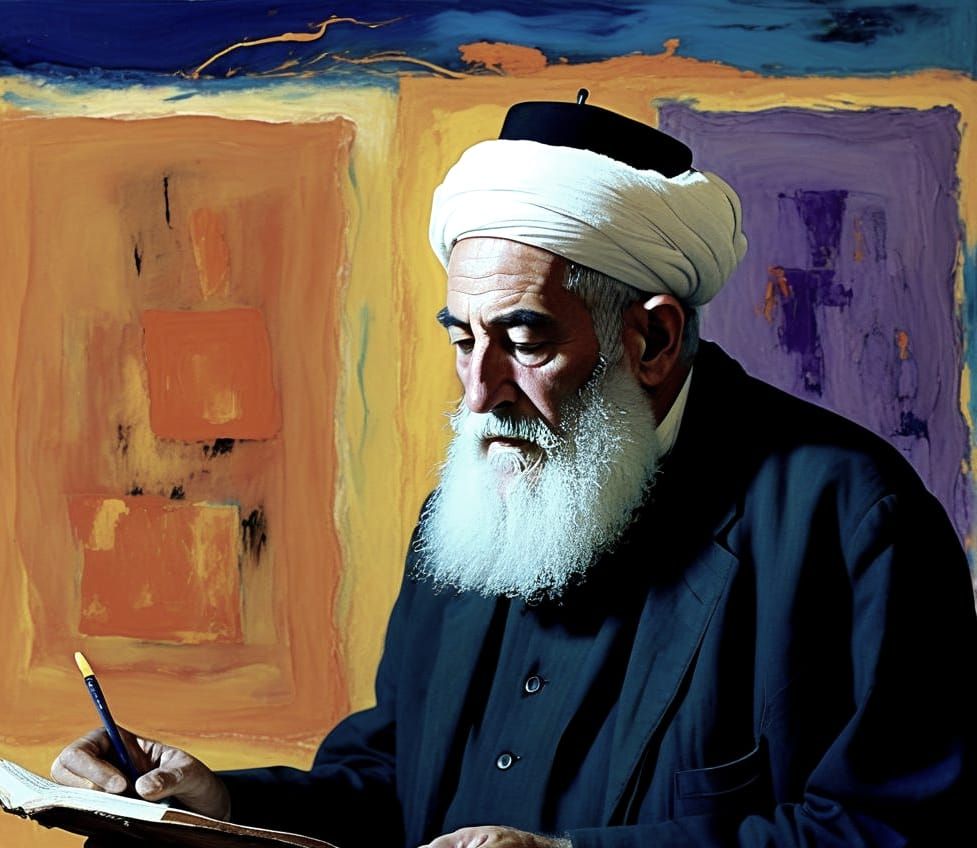 יהודי אורתודוקסי עם זקן לבן והדרת פנים מוסר שיעור בתלמוד