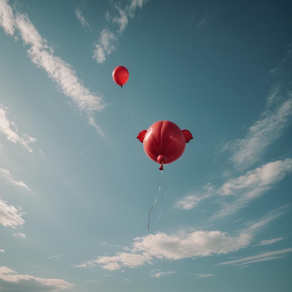 An inflated glossy bright red balloon in the shape of an ele...