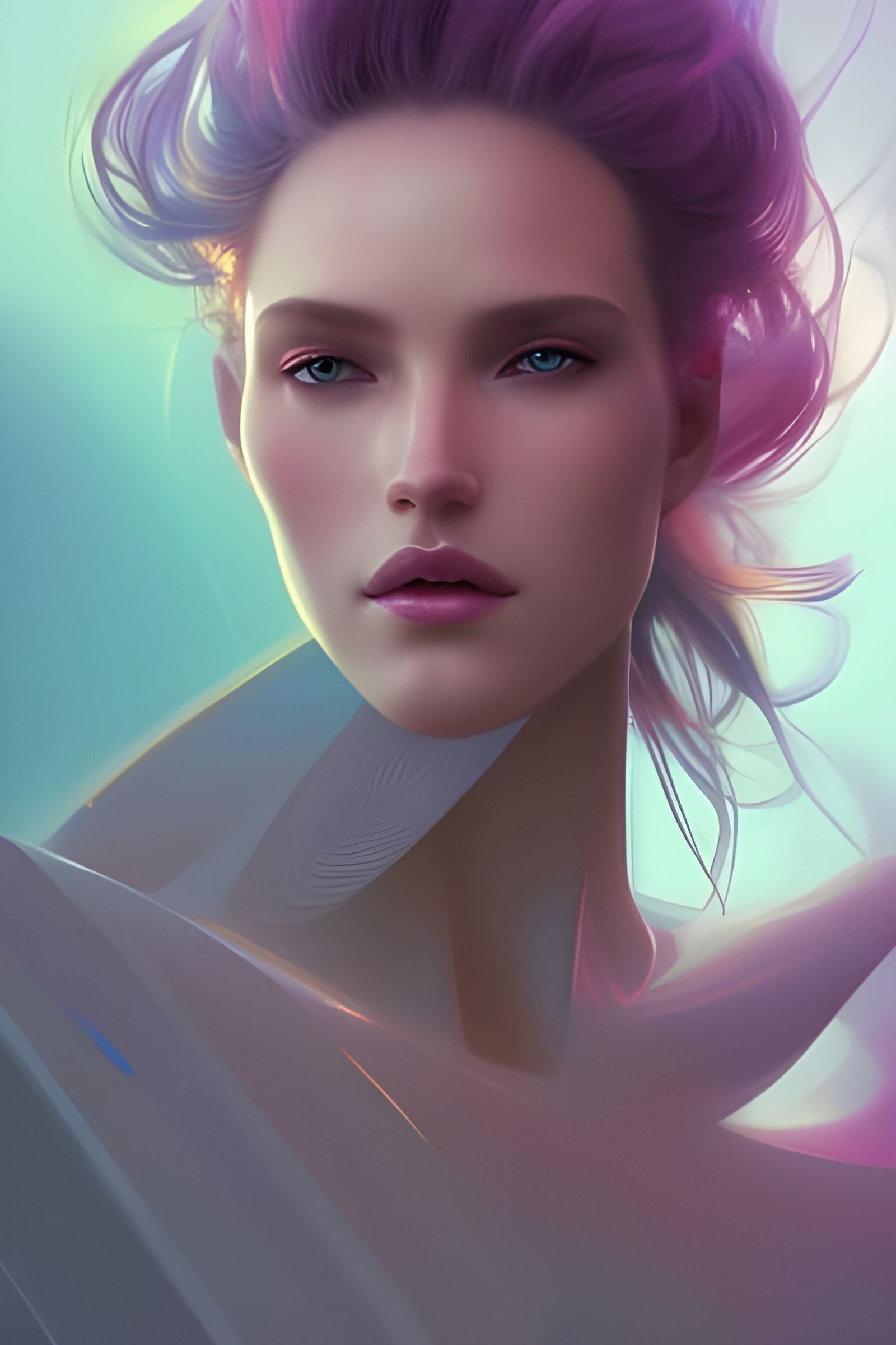 pastel iridescent futuristic portrait