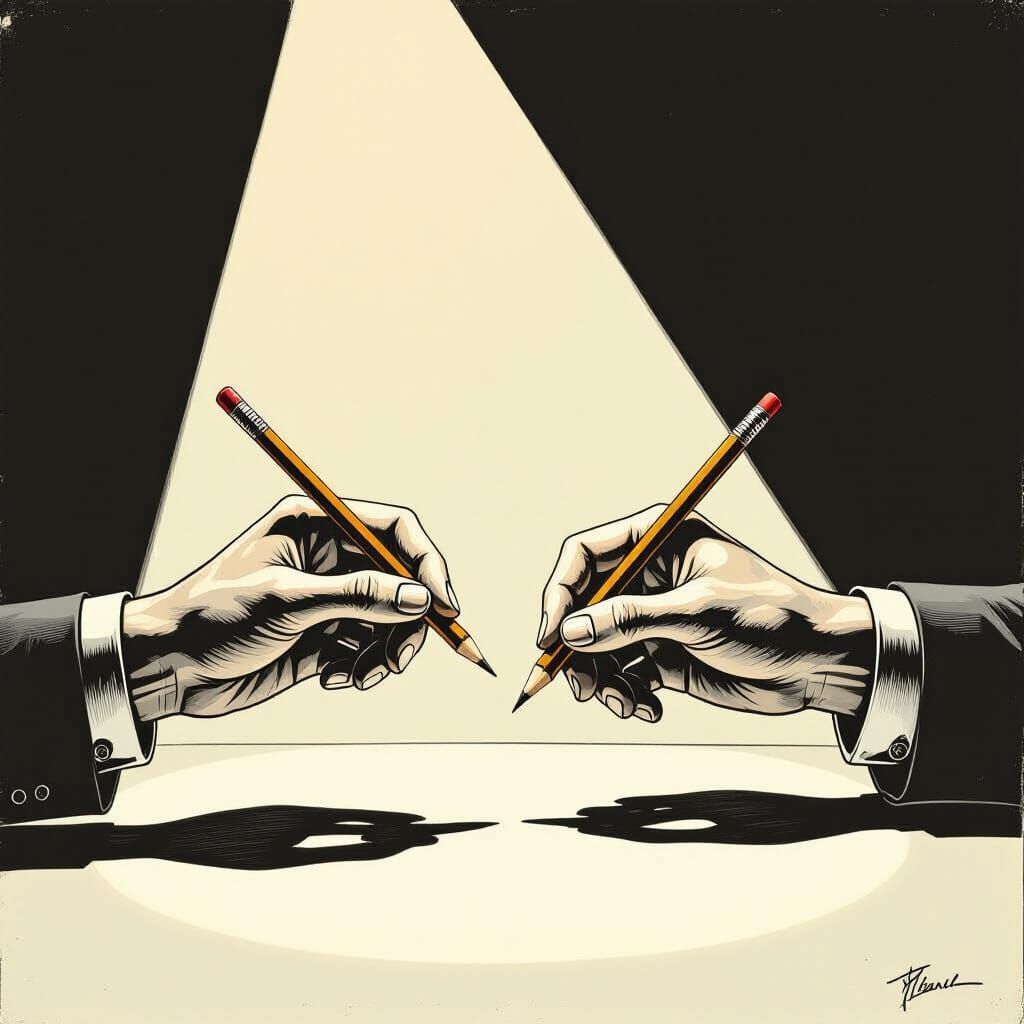 Surreal Hands Drawing Each Other in Chiaroscuro Style