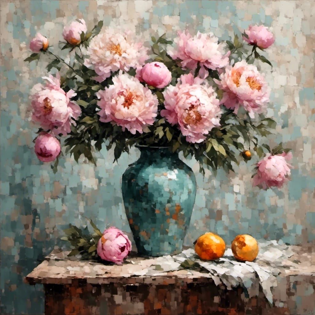 Minimalist Peonies in Vase Still Life