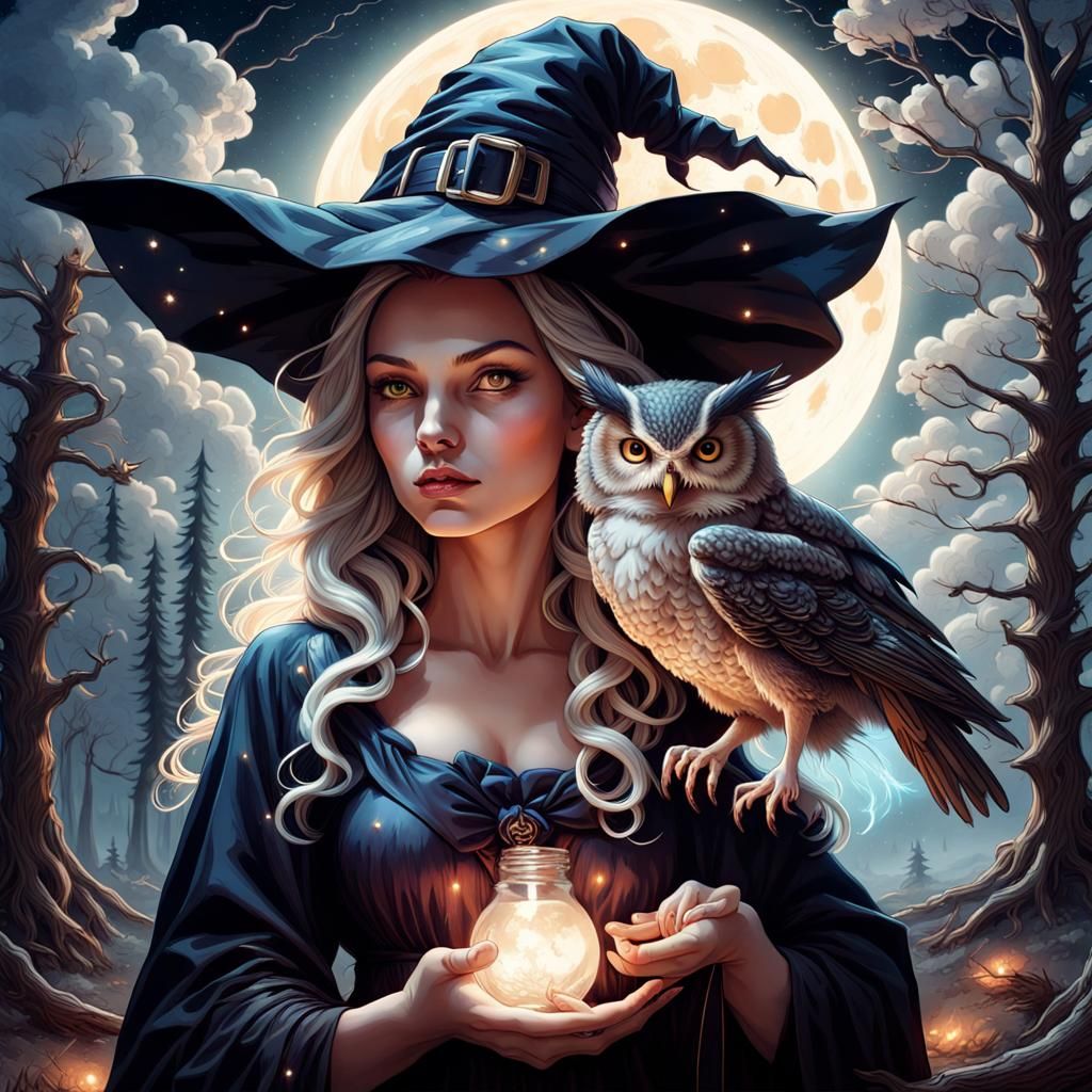 Witch and Owl - AI Generated Artwork - NightCafe Creator