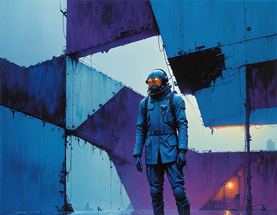 Hyper realistic image of a scuba-diver swimming in deep-dark-waters discovering strange underwater-creatures with his bright-searchlight.

D...